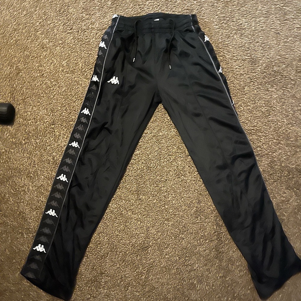 Kappa Black Pants with Logo Side Stripes